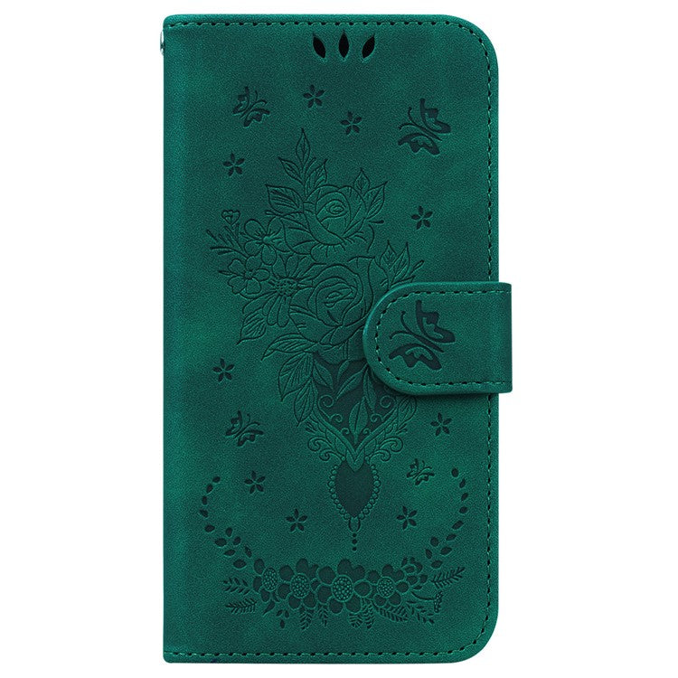 For Motorola Moto G15 4G Case PU Leather Wallet Phone Cover Butterfly Flower Imprint - Green