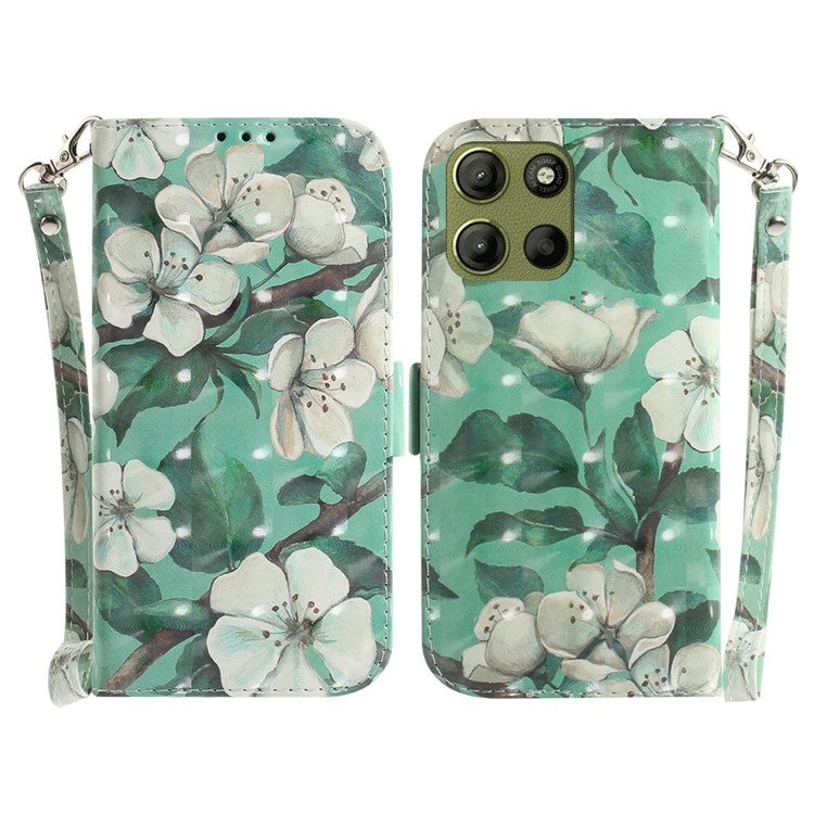 For Motorola Moto G15 4G Case Pattern Printing Leather Wallet Phone Cover - Watercolor Flowers