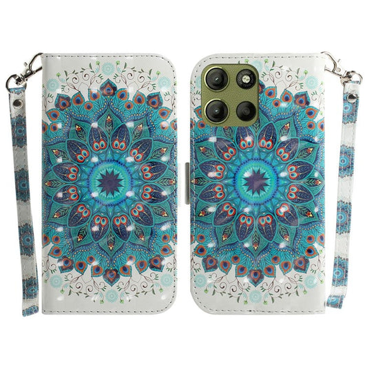 For Motorola Moto G15 4G Case Pattern Printing Leather Wallet Phone Cover - Peacock Wreath