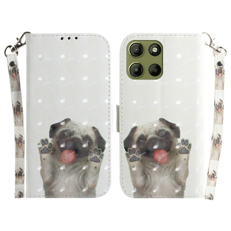 For Motorola Moto G15 4G Case Pattern Printing Leather Wallet Phone Cover - Pug