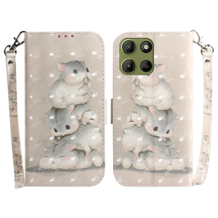 For Motorola Moto G15 4G Case Pattern Printing Leather Wallet Phone Cover - Stacking Squirrels