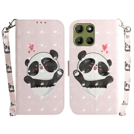 For Motorola Moto G15 4G Case Pattern Printing Leather Wallet Phone Cover - Love Heart Panda