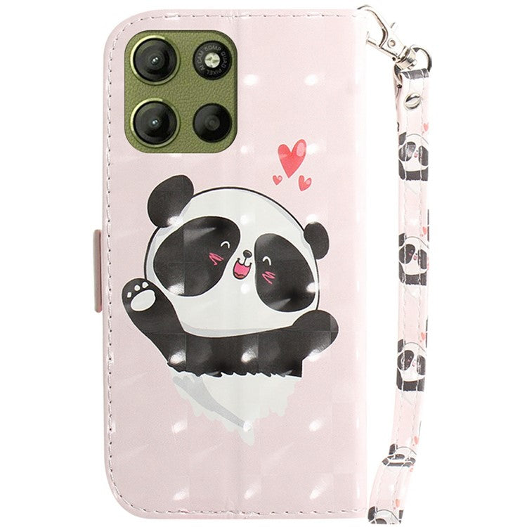 For Motorola Moto G15 4G Case Pattern Printing Leather Wallet Phone Cover - Love Heart Panda