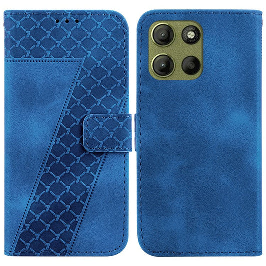 For Motorola Moto G15 4G Stand Case 7-Shaped Pattern Imprint Leather Phone Cover - Dark Blue
