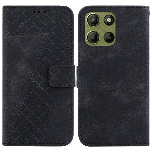For Motorola Moto G15 4G Stand Case 7-Shaped Pattern Imprint Leather Phone Cover - Black