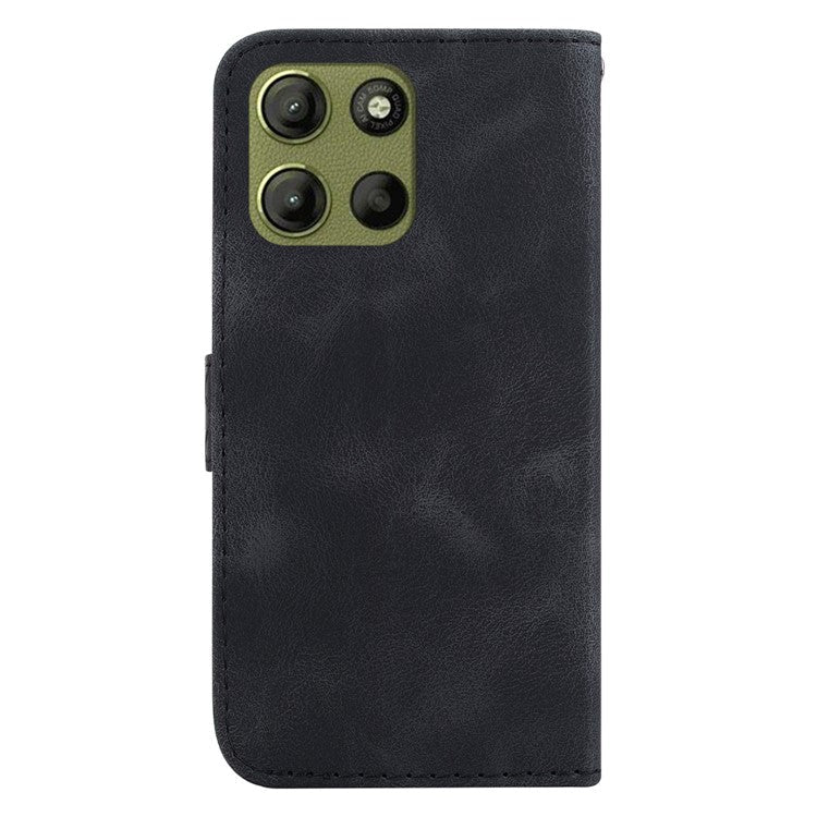 For Motorola Moto G15 4G Stand Case 7-Shaped Pattern Imprint Leather Phone Cover - Black