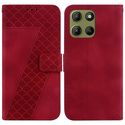 For Motorola Moto G15 4G Stand Case 7-Shaped Pattern Imprint Leather Phone Cover - Red