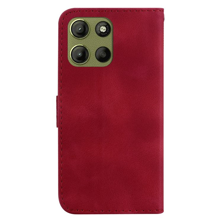 For Motorola Moto G15 4G Stand Case 7-Shaped Pattern Imprint Leather Phone Cover - Red