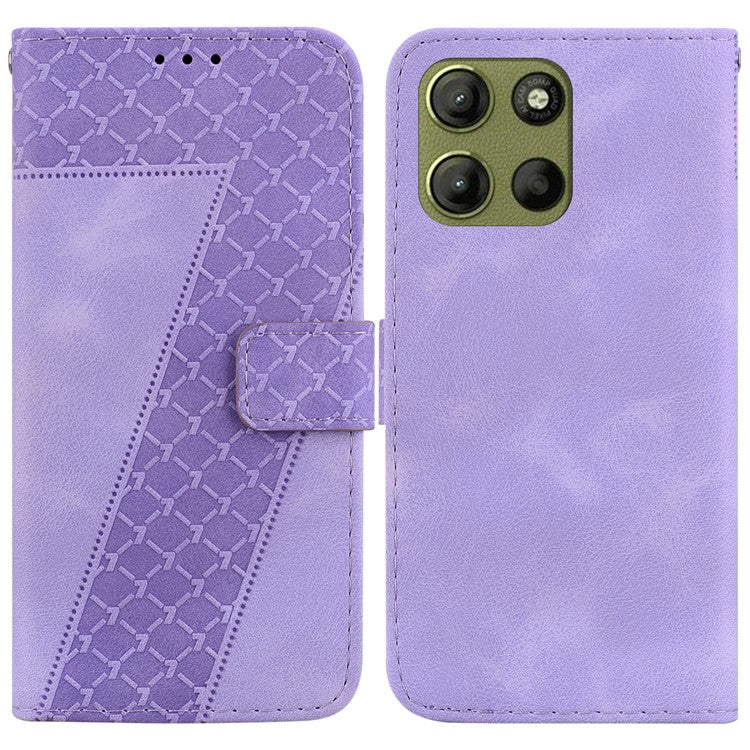 For Motorola Moto G15 4G Stand Case 7-Shaped Pattern Imprint Leather Phone Cover - Purple