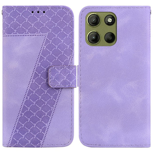 For Motorola Moto G15 4G Stand Case 7-Shaped Pattern Imprint Leather Phone Cover - Purple