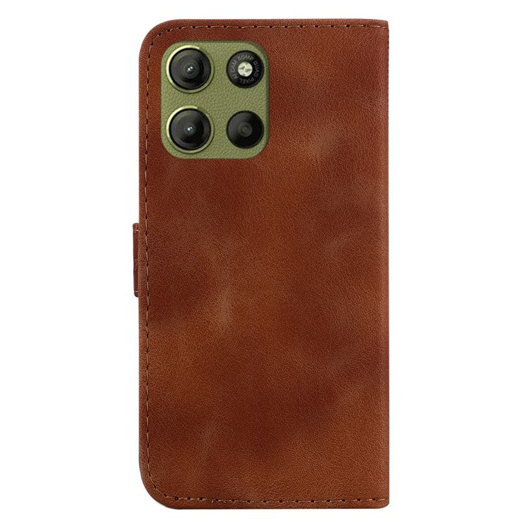 For Motorola Moto G15 4G Stand Case 7-Shaped Pattern Imprint Leather Phone Cover - Brown