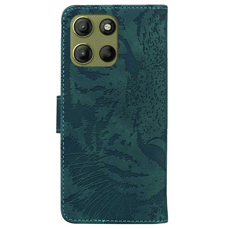 For Motorola Moto G15 4G Case Tiger Imprint Leather Wallet Phone Cover - Green