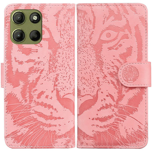 For Motorola Moto G15 4G Case Tiger Imprint Leather Wallet Phone Cover - Pink