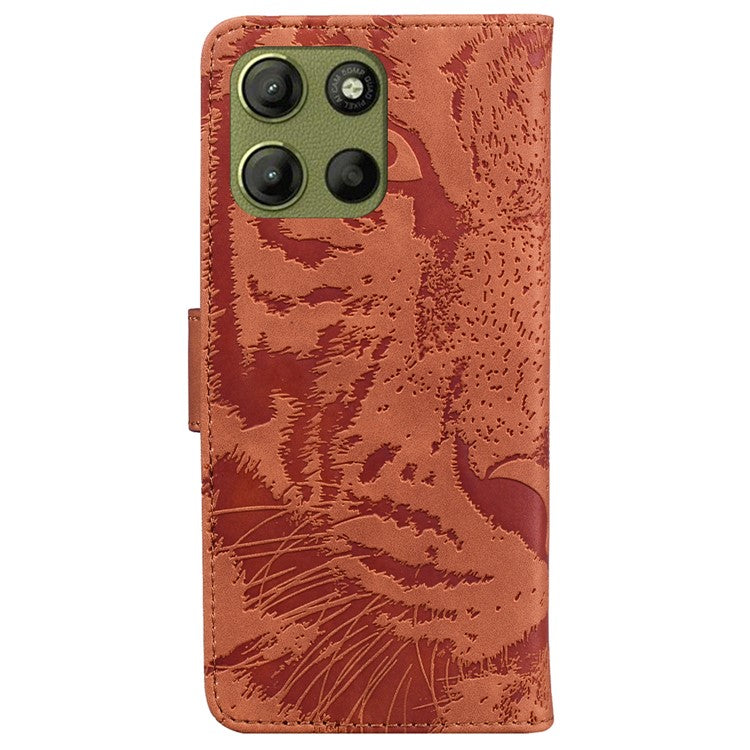 For Motorola Moto G15 4G Case Tiger Imprint Leather Wallet Phone Cover - Brown