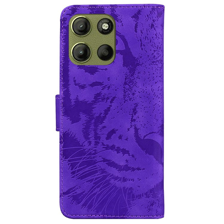 For Motorola Moto G15 4G Case Tiger Imprint Leather Wallet Phone Cover - Purple