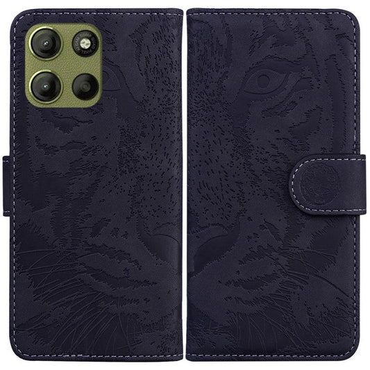 For Motorola Moto G15 4G Case Tiger Imprint Leather Wallet Phone Cover - Black