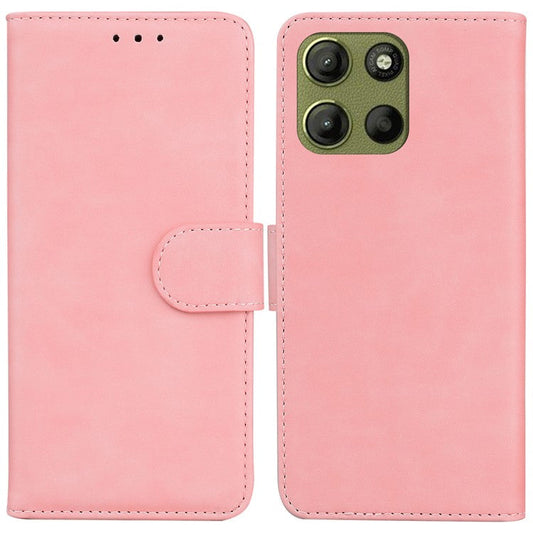 For Motorola Moto G15 4G Case Solid Color Leather Wallet Phone Cover - Pink