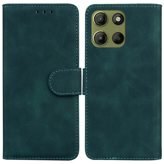 For Motorola Moto G15 4G Case Solid Color Leather Wallet Phone Cover - Green