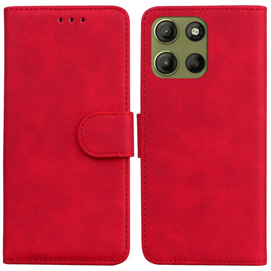 For Motorola Moto G15 4G Case Solid Color Leather Wallet Phone Cover - Red