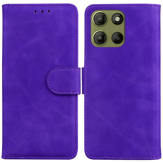 For Motorola Moto G15 4G Case Solid Color Leather Wallet Phone Cover - Purple