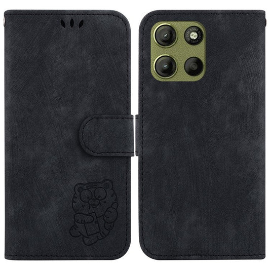 For Motorola Moto G15 4G Wallet Case Tiger Imprint Leather Shockproof Phone Cover - Black