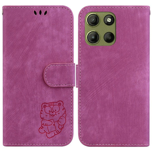 For Motorola Moto G15 4G Wallet Case Tiger Imprint Leather Shockproof Phone Cover - Rose