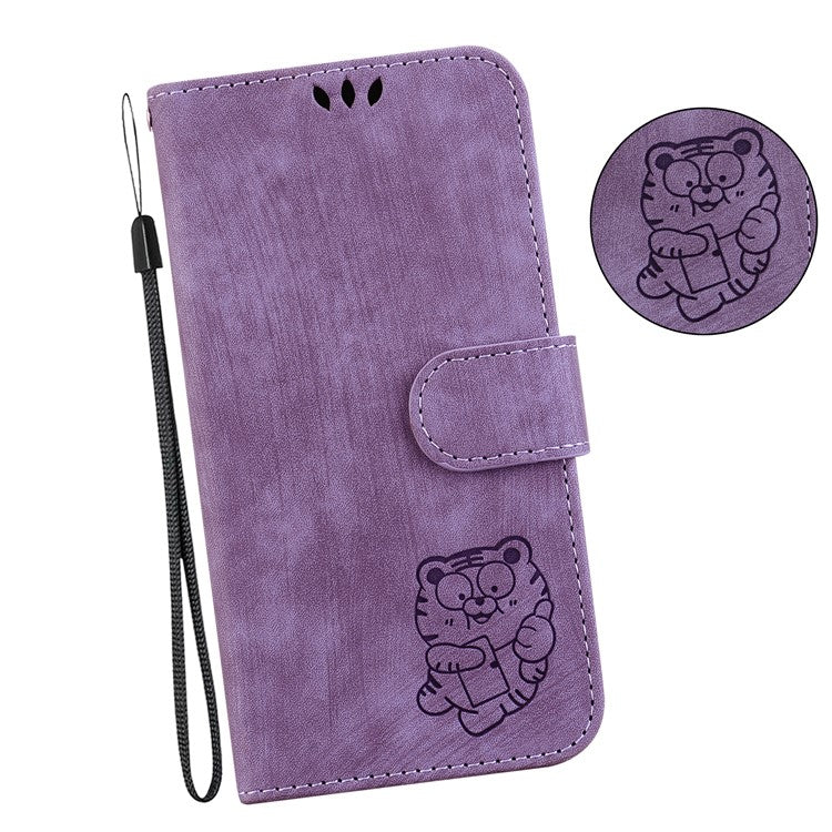 For Motorola Moto G15 4G Wallet Case Tiger Imprint Leather Shockproof Phone Cover - Purple