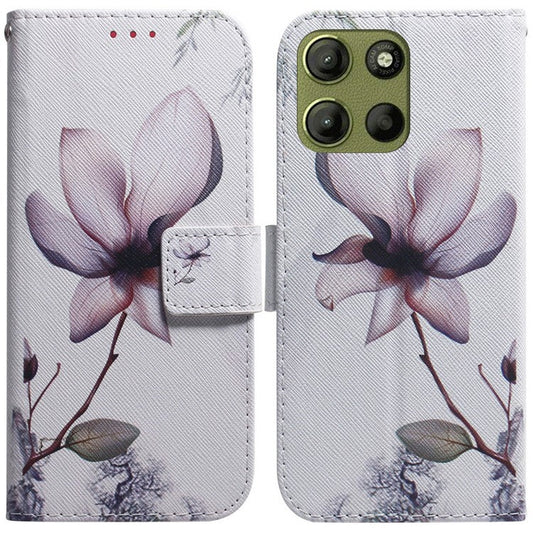 For Motorola Moto G15 4G Wallet Case Pattern Print Leather Phone Cover - Pink Flower