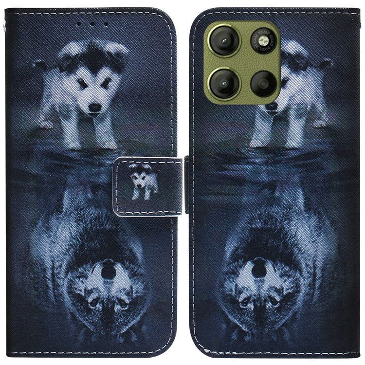 For Motorola Moto G15 4G Wallet Case Pattern Print Leather Phone Cover - Dog and Wolf