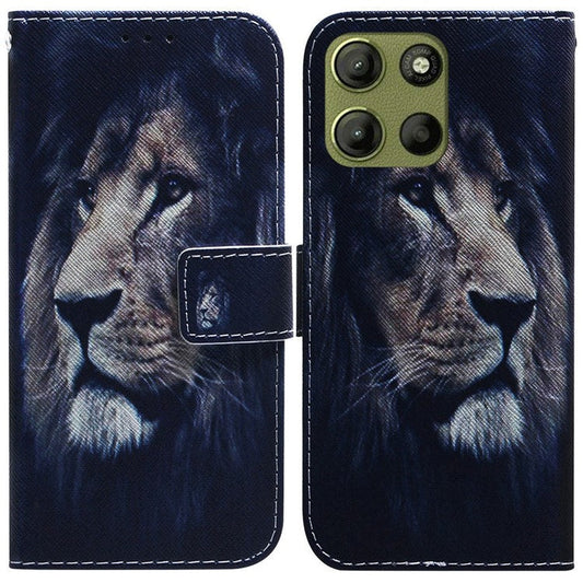 For Motorola Moto G15 4G Wallet Case Pattern Print Leather Phone Cover - Lion