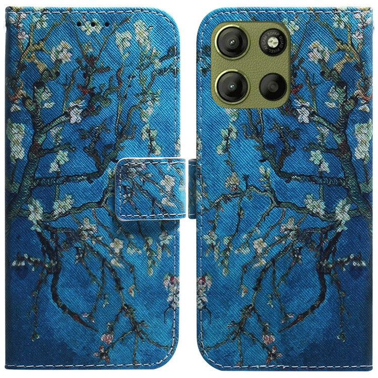For Motorola Moto G15 4G Wallet Case Pattern Print Leather Phone Cover - Apricot Flowers