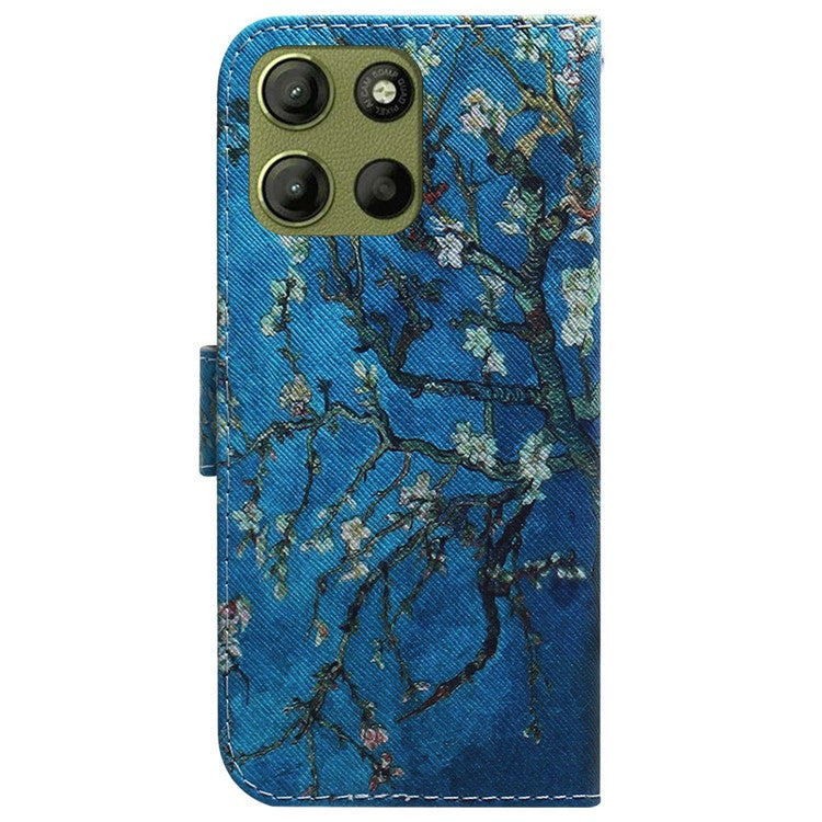 For Motorola Moto G15 4G Wallet Case Pattern Print Leather Phone Cover - Apricot Flowers