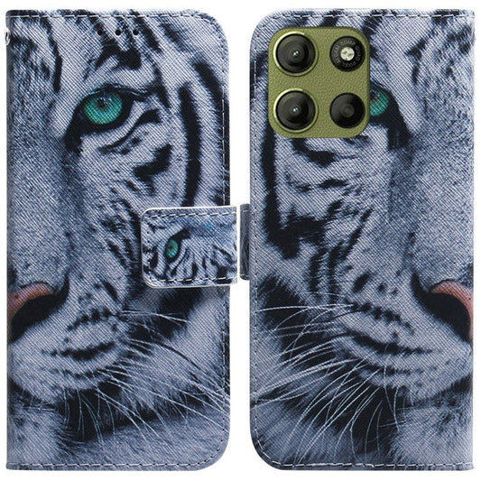 For Motorola Moto G15 4G Wallet Case Pattern Print Leather Phone Cover - Tiger