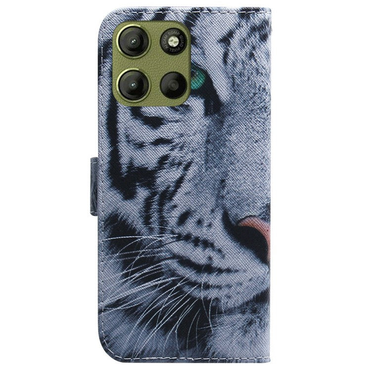 For Motorola Moto G15 4G Wallet Case Pattern Print Leather Phone Cover - Tiger
