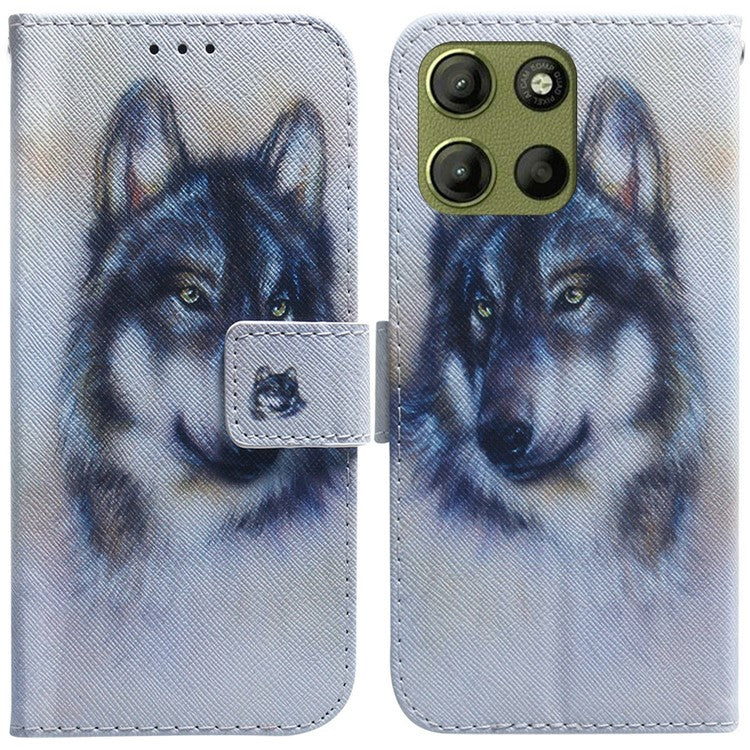 For Motorola Moto G15 4G Wallet Case Pattern Print Leather Phone Cover - Wolf