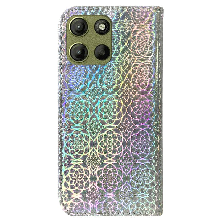 For Motorola Moto G15 4G Stand Case Dazzling Flower Leather Phone Cover - Grey