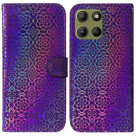 For Motorola Moto G15 4G Stand Case Dazzling Flower Leather Phone Cover - Purple