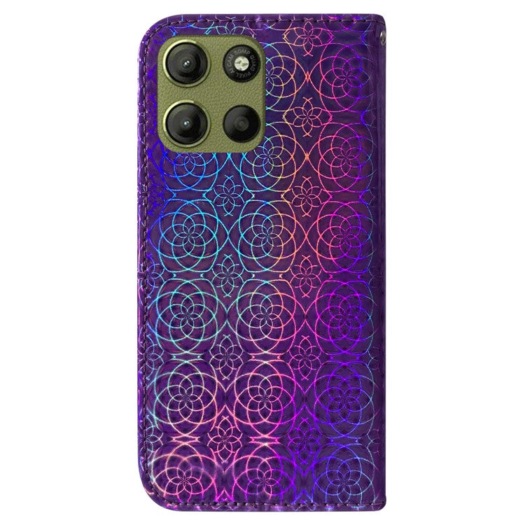 For Motorola Moto G15 4G Stand Case Dazzling Flower Leather Phone Cover - Purple