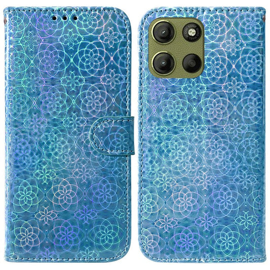 For Motorola Moto G15 4G Stand Case Dazzling Flower Leather Phone Cover - Blue