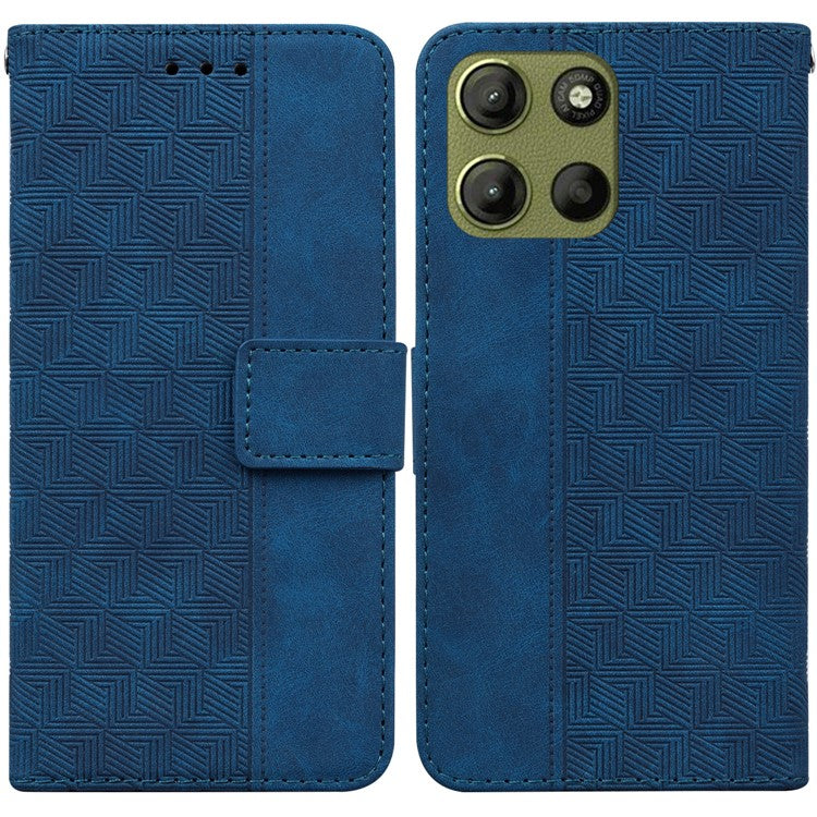For Motorola Moto G15 4G Case Geometry Pattern Leather Wallet Phone Cover - Blue