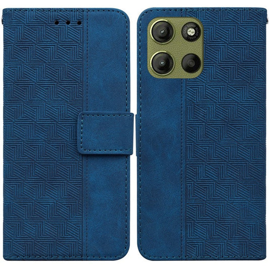 For Motorola Moto G15 4G Case Geometry Pattern Leather Wallet Phone Cover - Blue