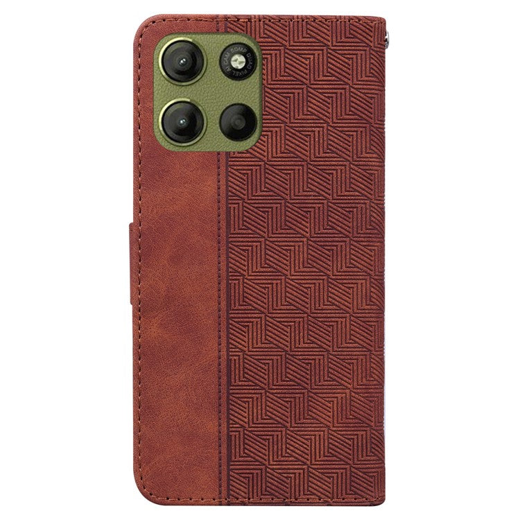 For Motorola Moto G15 4G Case Geometry Pattern Leather Wallet Phone Cover - Brown