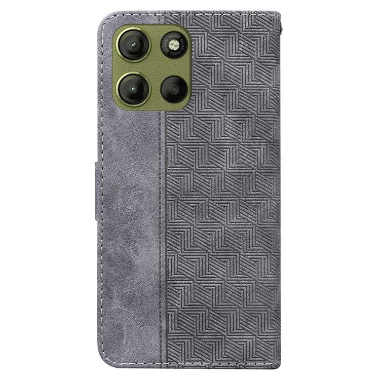 For Motorola Moto G15 4G Case Geometry Pattern Leather Wallet Phone Cover - Grey