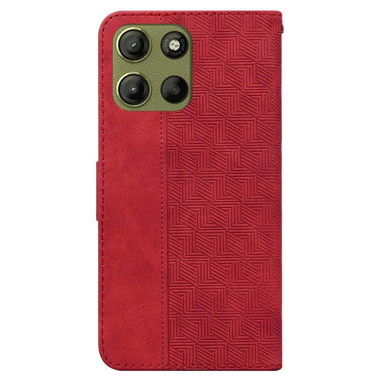 For Motorola Moto G15 4G Case Geometry Pattern Leather Wallet Phone Cover - Red