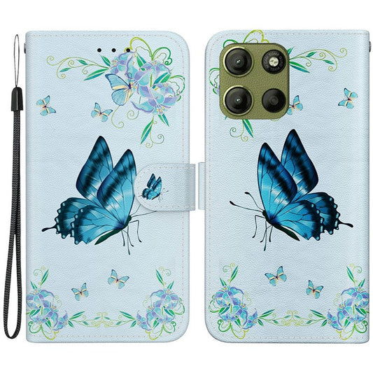 For Motorola Moto G15 4G Wallet Phone Case Anti-Drop Leather Flip Cover Pattern Printing - Blue Butterfly Flower