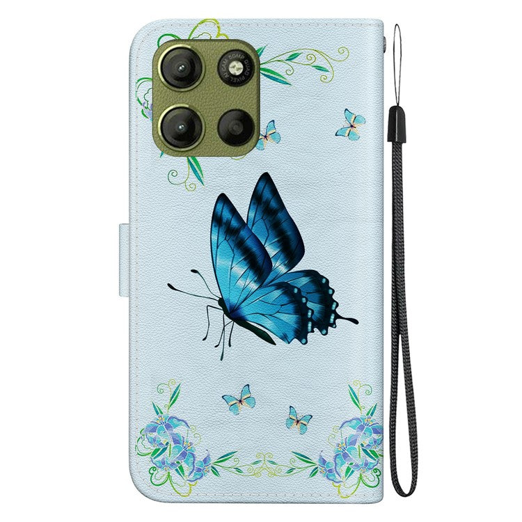 For Motorola Moto G15 4G Wallet Phone Case Anti-Drop Leather Flip Cover Pattern Printing - Blue Butterfly Flower