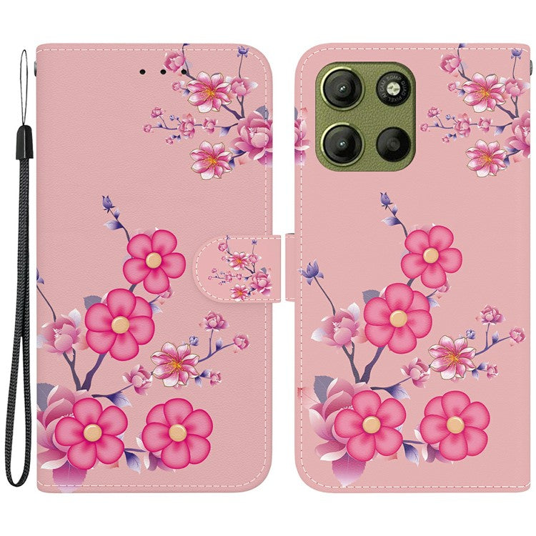 For Motorola Moto G15 4G Wallet Phone Case Anti-Drop Leather Flip Cover Pattern Printing - Sakura