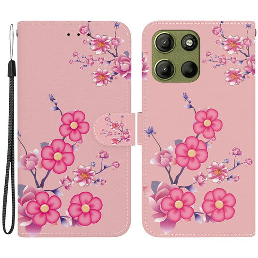 For Motorola Moto G15 4G Wallet Phone Case Anti-Drop Leather Flip Cover Pattern Printing - Sakura