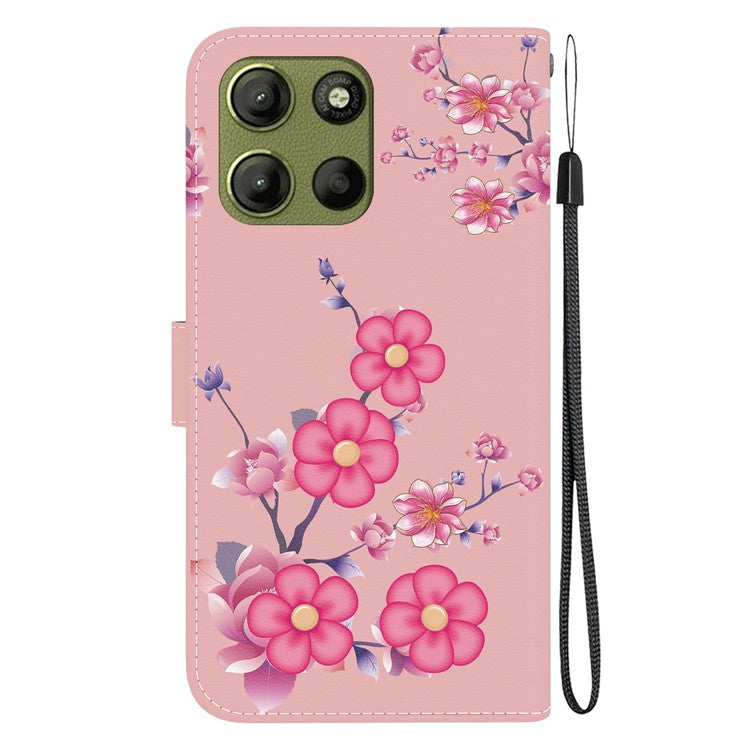 For Motorola Moto G15 4G Wallet Phone Case Anti-Drop Leather Flip Cover Pattern Printing - Sakura