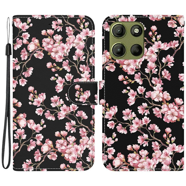 For Motorola Moto G15 4G Wallet Phone Case Anti-Drop Leather Flip Cover Pattern Printing - Plum Blossom